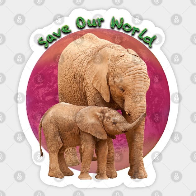 Save Our World - Elephants in Medium Brown. Sticker by Custom Autos